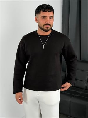 3 İplik Şardonlu Boxy Kalıp Sweatshirt Siyah