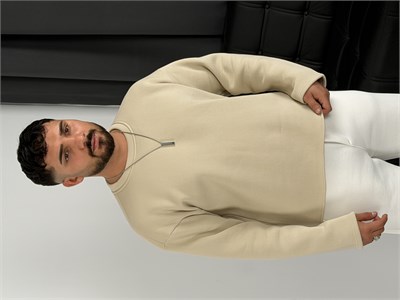 3 İplik Şardonlu Boxy Kalıp Sweatshirt Bej