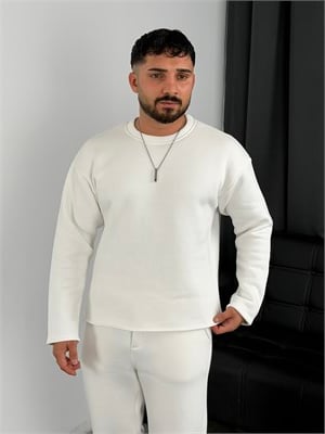 3 İplik Şardonlu Boxy Kalıp Sweatshirt Beyaz