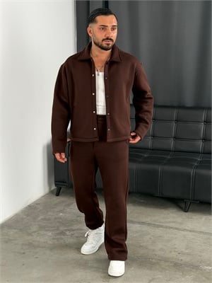 3 İplik Şardonlu Boxy Kalıp Vip Takım Acı Kahve
