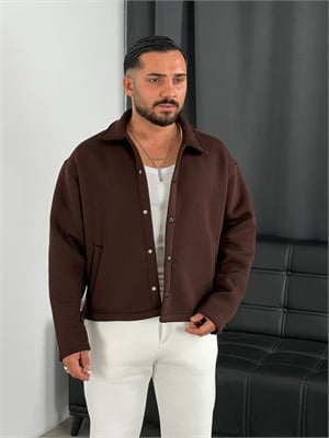 3 İplik Şardonlu Boxy Premium Ceket Acı Kahve