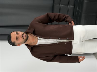 3 İplik Şardonlu Boxy Premium Ceket Acı Kahve