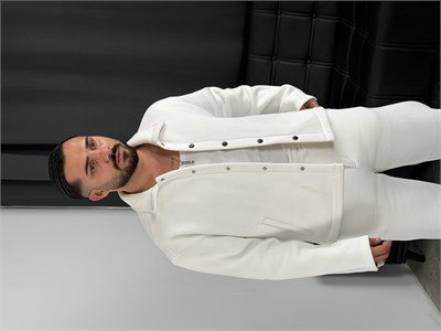3 İplik Şardonlu Boxy Premium Ceket Beyaz