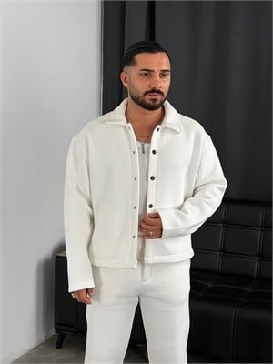 3 İplik Şardonlu Boxy Premium Ceket Beyaz