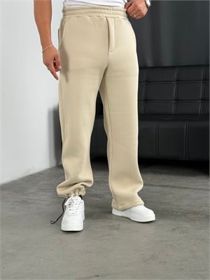 3 İplik Şardonlu Stoperli Baggy Pantolon Bej
