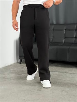 3 İplik Şardonlu Stoperli Baggy Pantolon Siyah