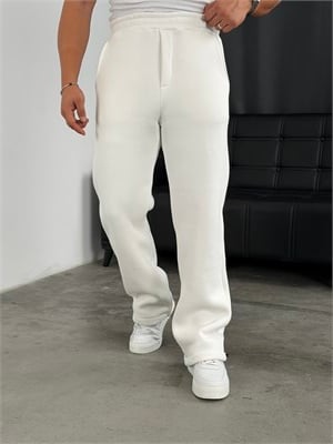 3 İplik Şardonlu Stoperli Baggy Pantolon Beyaz