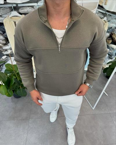 3 İPLİK ŞARDONLU YARIM FERMUAR YAKA SWEATSHİRT