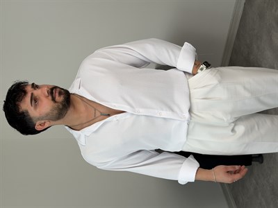 AEROBİN KUMAŞ UZUNKOL PREMİUM GÖMLEK BEYAZ