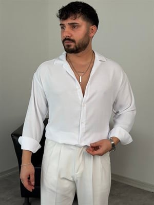 AEROBİN KUMAŞ UZUNKOL PREMİUM GÖMLEK BEYAZ
