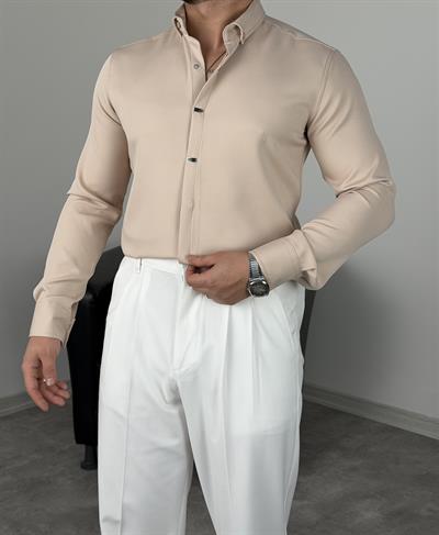 AKSESUARLI PREMİUM UZUNKOL GÖMLEK BEJ