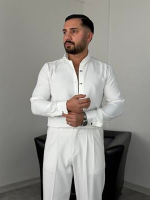 AKSESUARLI PREMİUM UZUNKOL GÖMLEK BEYAZ