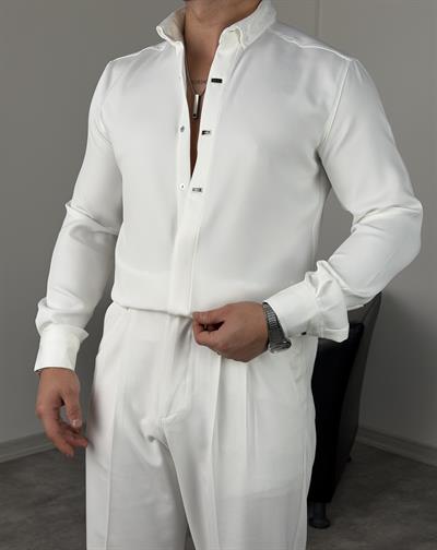 AKSESUARLI PREMİUM UZUNKOL GÖMLEK BEYAZ