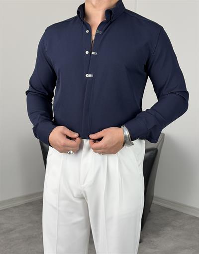 AKSESUARLI PREMİUM UZUNKOL GÖMLEK LACİVERT