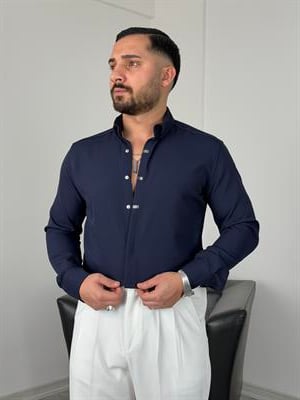 AKSESUARLI PREMİUM UZUNKOL GÖMLEK LACİVERT