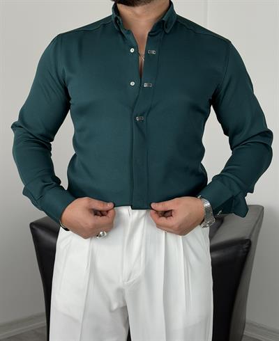 AKSESUARLI PREMİUM UZUNKOL GÖMLEK YEŞİL