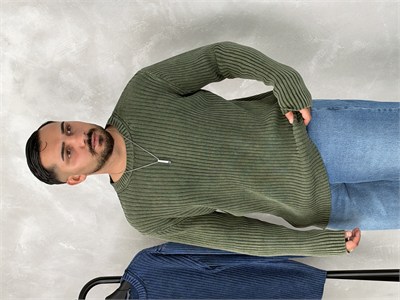 Asit Yıkama %100 Triko Bisiklet Yaka Sweatshirt Yeşil