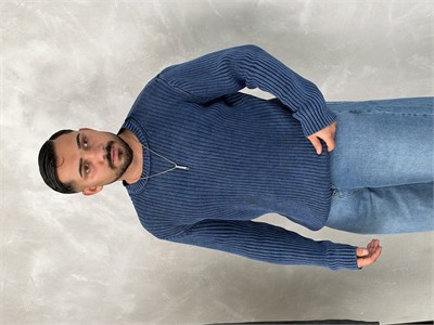 Asit Yıkama %100 Triko Bisiklet Yaka Sweatshirt Lacivert