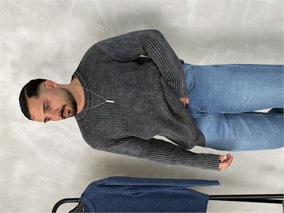 Asit Yıkama %100 Triko Bisiklet Yaka Sweatshirt Siyah