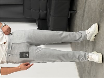 Asp Dil Detay Likralı Kumaş Pantolon Gri