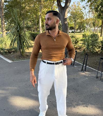 BAKLAVA DESEN YARIM FERMUAR TRİKO KREMİT