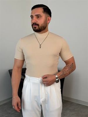 BALIKÇI YAKA KREP ÖRME TİŞÖRT BEJ