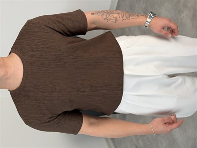 BASİC ÖRME BÜRÜMCÜK TİŞÖRT ACI KAHVE