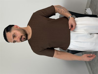 BASİC ÖRME BÜRÜMCÜK TİŞÖRT ACI KAHVE