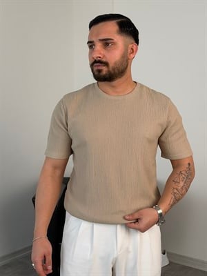 BASİC ÖRME BÜRÜMCÜK TİŞÖRT BEJ