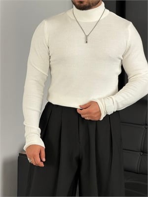 Basic Triko Balıkçı Yaka Sweatshirt Beyaz