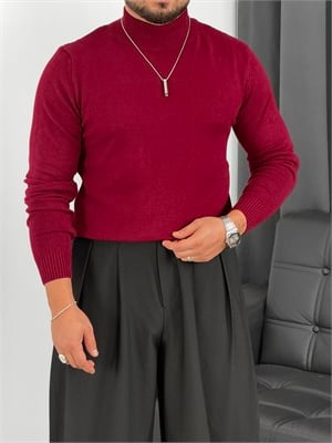 Basic Triko Balıkçı Yaka Sweatshirt Bordo