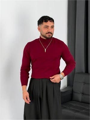 Basic Triko Balıkçı Yaka Sweatshirt Bordo