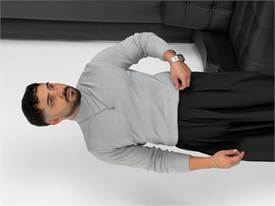 Basic Triko Balıkçı Yaka Sweatshirt Gri