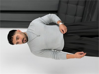 Basic Triko Balıkçı Yaka Sweatshirt Gri