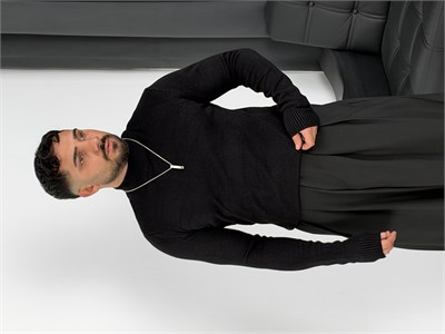 Basic Triko Balıkçı Yaka Sweatshirt Siyah
