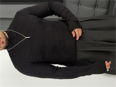 Basic Triko Balıkçı Yaka Sweatshirt Siyah