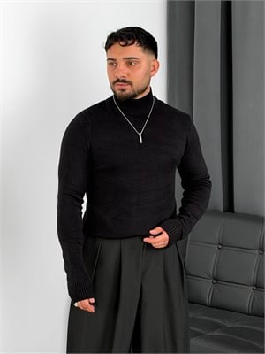 Basic Triko Balıkçı Yaka Sweatshirt Siyah