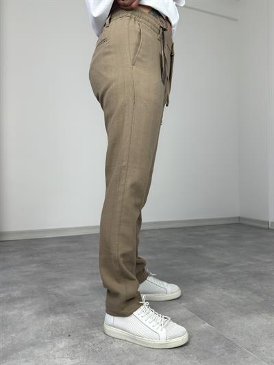 BELİ İPLİ REGULAR KALIP KETEN PANTOLON KAHVE