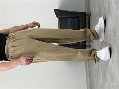 BELİ LASTİKLİ KETEN BAGGY PANTOLON HARDAL