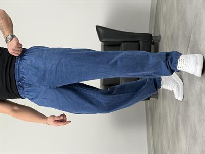 BELİ LASTİKLİ KETEN BAGGY PANTOLON KOT MAVİ