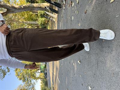 BELİ TAM LASTİK KADİFE BAGGY ACI KAHVE