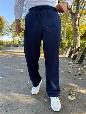 BELİ TAM LASTİK KADİFE BAGGY LACİVERT