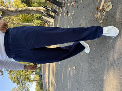 BELİ TAM LASTİK KADİFE BAGGY LACİVERT