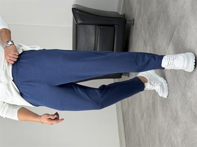 BELİ TAM LASTİK KREP BOYFRİEND PANTOLON LACİVERT