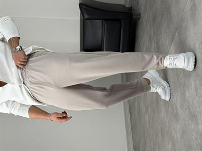 BELİ TAM LASTİK KREP BOYFRİEND PANTOLON GRİ