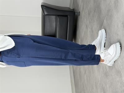 BELİ TAM LASTİK KREP BOYFRİEND PANTOLON LACİVERT