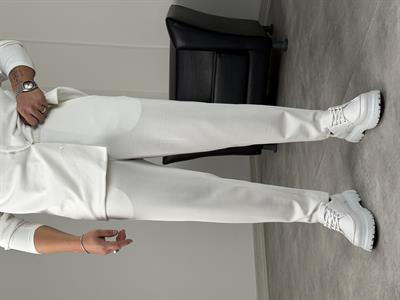 BELİ TAM LASTİK KREP BOYFRİEND PANTOLON BEYAZ