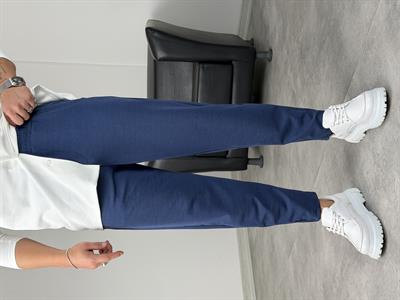 BELİ TAM LASTİK KREP BOYFRİEND PANTOLON LACİVERT