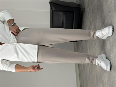 BELİ TAM LASTİK KREP BOYFRİEND PANTOLON GRİ