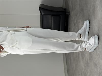 BELİ TAM LASTİK KREP BOYFRİEND PANTOLON BEYAZ